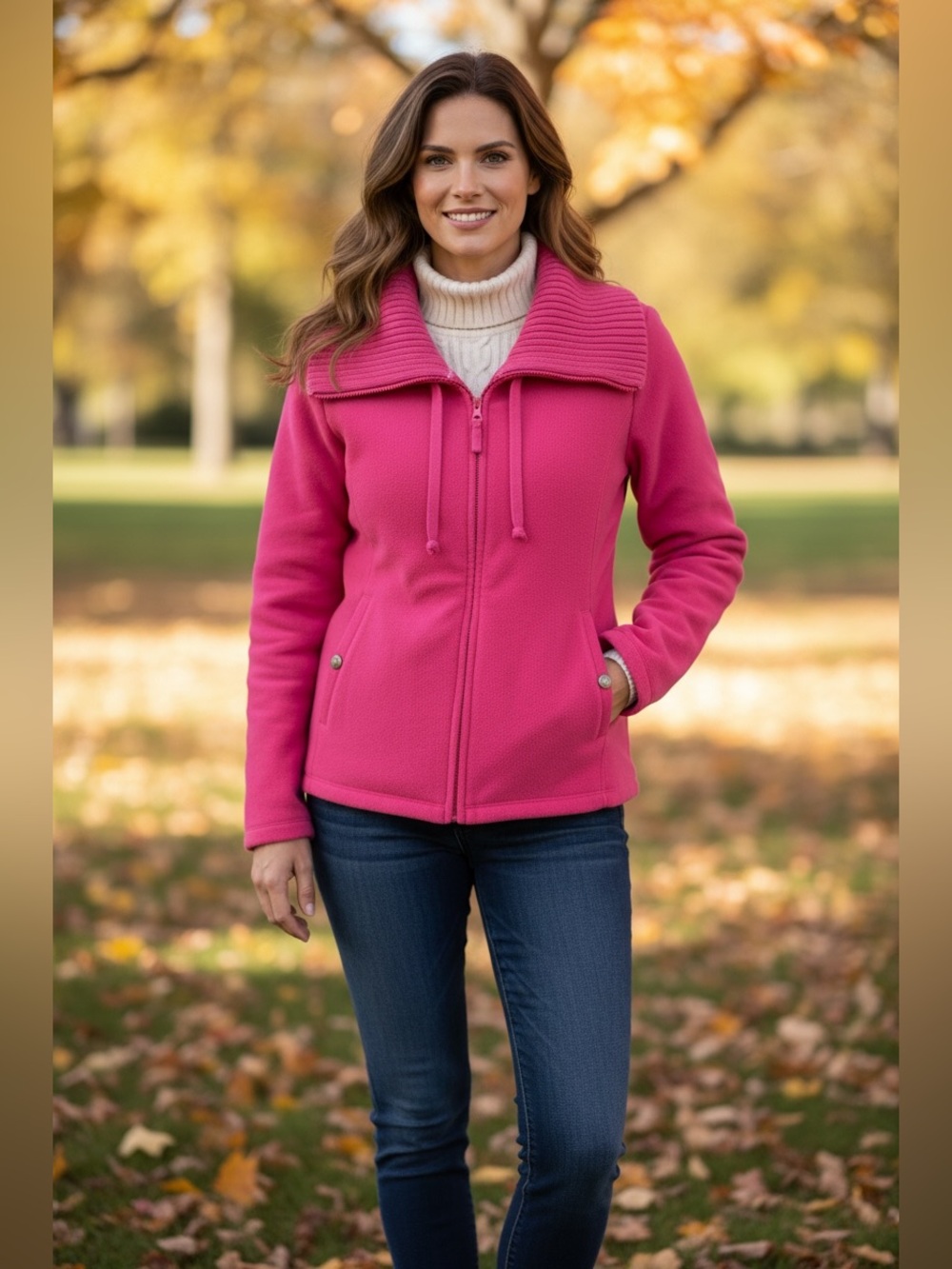 Lands' End Hot Pink Zip-Up Teddy Jacket